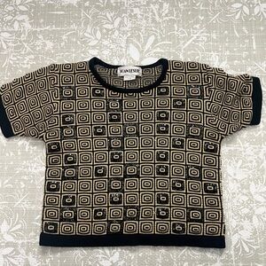 Vintage Joan Leslie Black and Tan Geometric Women's Blouse